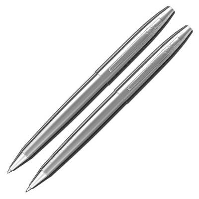 Scrikss Noble 35 Tükenmez Kalem ve Mekanik Kurşun Kalem İkili Set Krom - 1