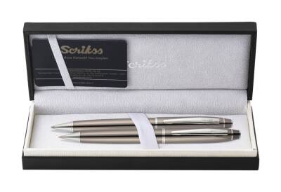 Scrikss Noble 35 Tükenmez Kalem ve Mekanik Kurşun Kalem İkili Set Titanyum - 1