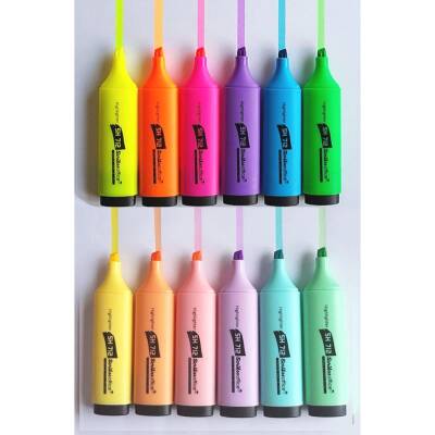 Scrikss SH712 Pastel + Fosforlu İşaretleme Kalemi 12 Renk - 1