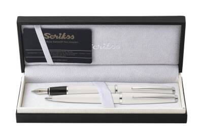 Scrikss Vintage 33 Dolma Kalem ve Tükenmez Kalem İkili Set Beyaz - 1