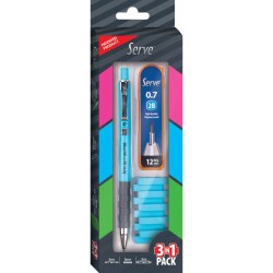 Serve Steps Versatil Kalem 0.7 mm + Min + Silgi 3'lü Set Fosforlu Mavi - 1