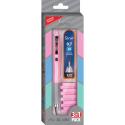 Serve Steps Versatil Kalem 0.7 mm + Min + Silgi 3'lü Set Şeker Pembe - 1