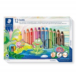 Staedtler Buddy 3 in 1 Jumbo Boya Kalemi (Kuru Boya + Sulu Boya + Pastel Boya) 12 Renk - 1