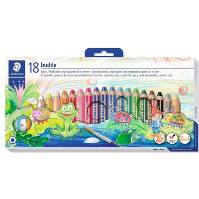 Staedtler Buddy 3 in 1 Jumbo Boya Kalemi (Kuru Boya + Sulu Boya + Pastel Boya) 18 Renk - 1