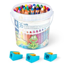 Staedtler Buddy 3 in 1 Jumbo Boya Kalemi (Kuru Boya + Sulu Boya + Pastel Boya) 36 Renk Kova - 1