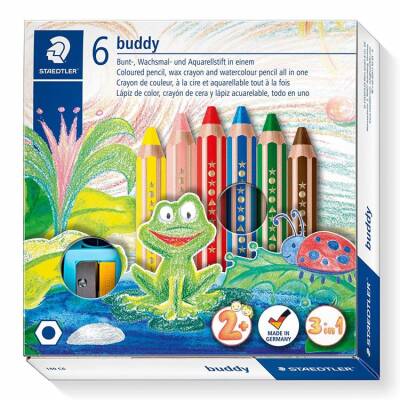 Staedtler Buddy 3 in 1 Jumbo Boya Kalemi (Kuru Boya + Sulu Boya + Pastel Boya) 6 Renk - 1