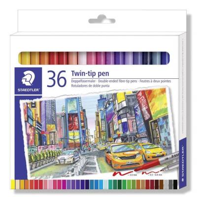 Staedtler Çift Uçlu Keçeli Kalem 36 RENK SET (0.8 mm - 3 mm) - 1