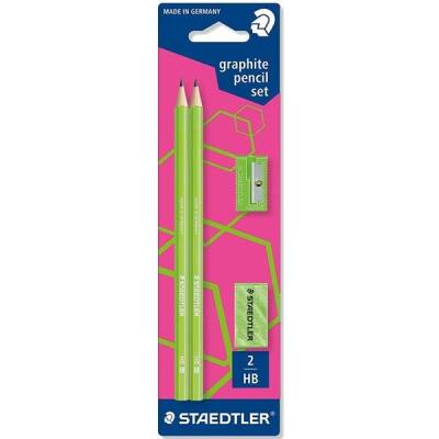 Staedtler Kurşun Kalem + Silgi + Kalemtraş Seti NEON YEŞİL - 1