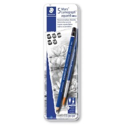 Staedtler Mars Lumograph Aquarell Dereceli Kalem 5'lı Set + Fırça Metal Kutu - 1