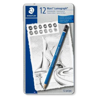 Staedtler Mars Lumograph Dereceli Kalem 12'li Set Metal Kutu (8B-2H) - 1