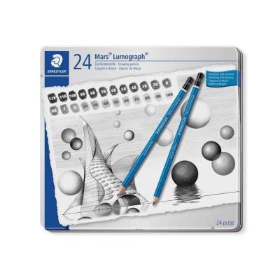 Staedtler Mars Lumograph Dereceli Kalem 24'lü Set Metal Kutu - 1