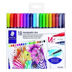 Staedtler Marsgraphic Duo Çift Taraflı Fırça Uçlu Marker 18 RENK SET - 1