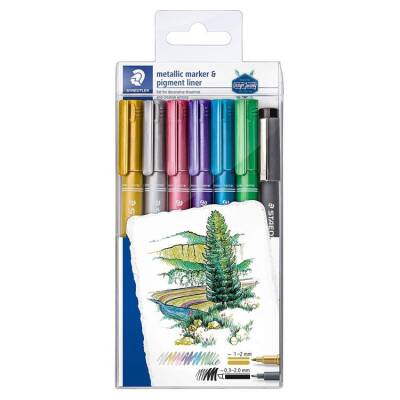 Staedtler Metallic Marker 6 Renk + Pigment Liner Hediyeli Set - 1