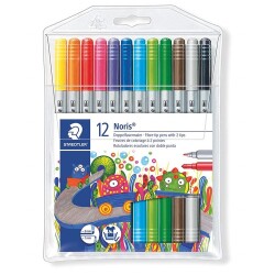 Staedtler Noris Çift Uçlu Keçeli Kalem 12 RENK SET (3 mm - 1 mm) - 1