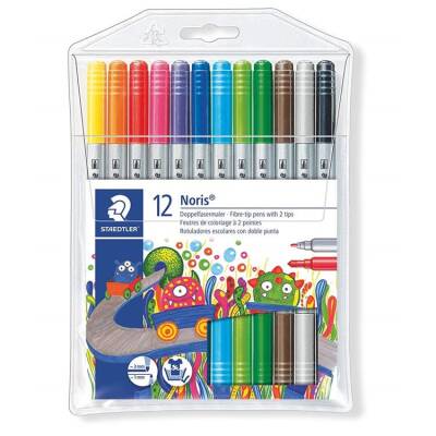 Staedtler Noris Çift Uçlu Keçeli Kalem 12 RENK SET (3 mm - 1 mm) - 1