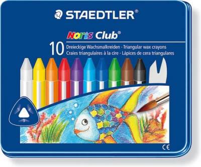 Staedtler Noris Club Triangular Wax Crayon Aquarell Mum Boya 10 Renk Metal Kutu - 1
