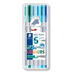 Staedtler Triplus Fineliner Kalem 0.3mm 6 OCEAN COLOURS PLASTİK KUTULU SET - 1