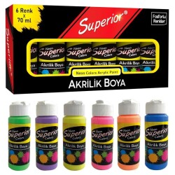 Superior Akrilik Boya 6 Renk x 70 ml Fosforlu Renkler - 1