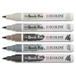 Talens Ecoline Brush Pen Fırça Uçlu Kalem 5 Renk Set GREY - 1
