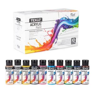 Texco Akrilik Boya 10 Renk x 60 ml Ana Renkler - 1