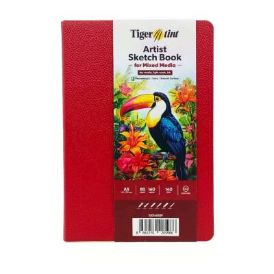 Tigertint Sketch Book Mixed Media Çok Amaçlı Sanatsal Defter Soft Kapak 140 gr A5 80 yp Koyu Kırmızı - 1
