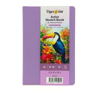 Tigertint Sketch Book Mixed Media Çok Amaçlı Sanatsal Defter Soft Kapak 140 gr A5 80 yp Lila - 1