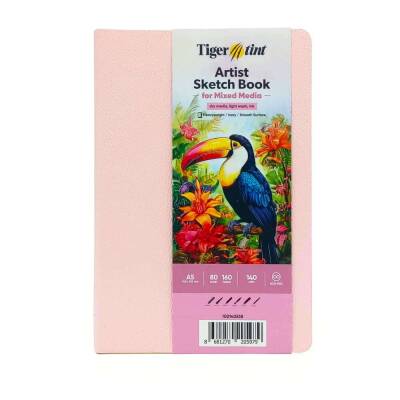 Tigertint Sketch Book Mixed Media Çok Amaçlı Sanatsal Defter Soft Kapak 140 gr A5 80 yp Şeker Pembe - 1
