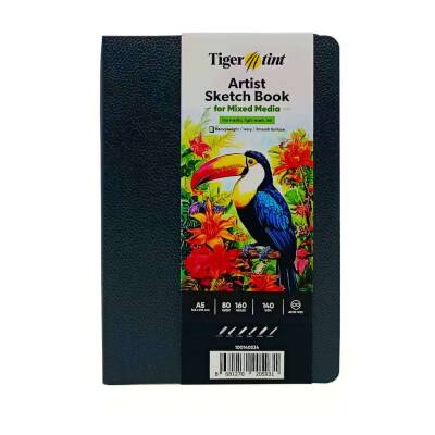 Tigertint Sketch Book Mixed Media Çok Amaçlı Sanatsal Defter Soft Kapak 140 gr A5 80 yp Siyah - 1