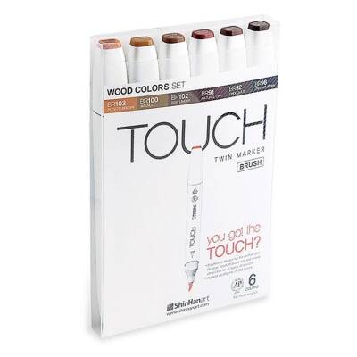 Touch Twin Brush Marker 6 Renk Set AHŞAP TONLARI - 1