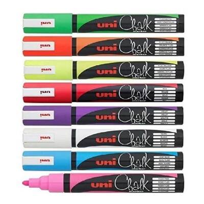 Uni Chalk 1.8-2.5 mm Yuvarlak Uç Su Bazlı Sıvı Tebeşir Kalemi 8 Renk - 1