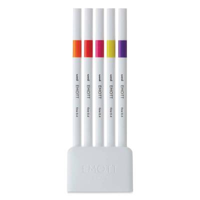 Uni Emott 0.4 fine Akrilik Uçlu Kalem 5'li Set Sıcak Renkler - 1