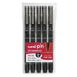 Uni Pin Teknik Çizim Kalemi 5'li Set Siyah (01-02-03-05-08) - 1