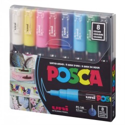 Uni Posca PC-1M Boyama Markörü 0.7 mm 8'li Set Ana Renkler - 1