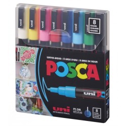 Uni Posca PC-3M Boyama Markörü 0.9-1.3 mm 8'li Set Ana Renkler - 1