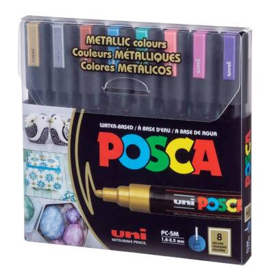 Uni Posca PC-5M Boyama Markörü 1.8-2.5 mm 8'li Set Metalik Renkler - 1