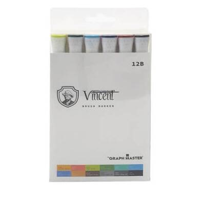 Vincent Graph Master Brush Marker Set 12 Renk 12B - 1