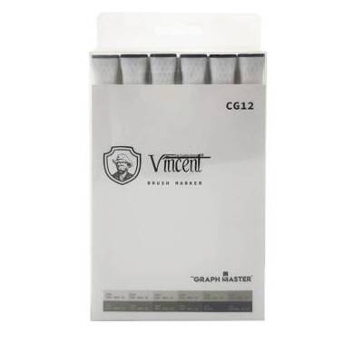 Vincent Graph Master Brush Marker Set 12 Renk Cool Gray CG12 - 1