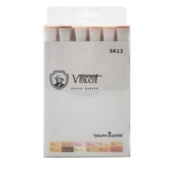 Vincent Graph Master Brush Marker Set 12 Renk Skin Tones SK12 - 1
