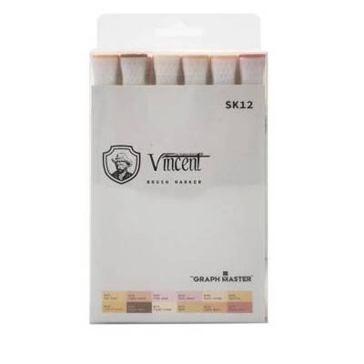 Vincent Graph Master Brush Marker Set 12 Renk Skin Tones SK12 - 1