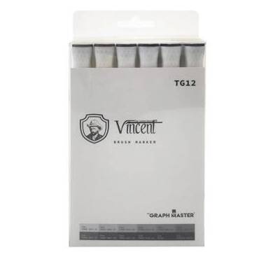 Vincent Graph Master Brush Marker Set 12 Renk Toner Gray TG12 - 1