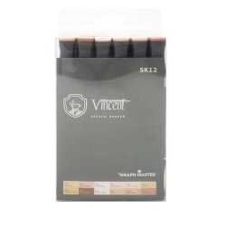 Vincent Graph Master Design Marker Set 12 Renk Skin Tones SK12 - 1