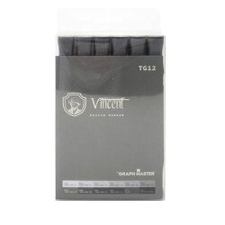 Vincent Graph Master Design Marker Set 12 Renk Toner Gray TG12 - 1