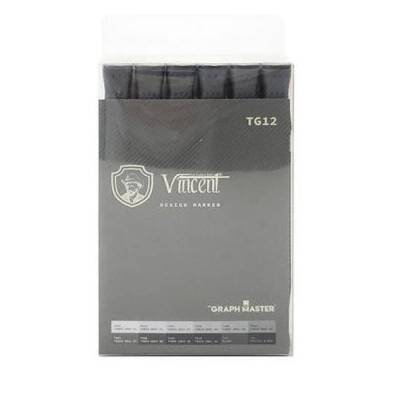 Vincent Graph Master Design Marker Set 12 Renk Toner Gray TG12 - 1