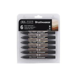 Winsor & Newton BrushMarker Kalem 6 Renk Skintones Set Ten Rengi Tonlar - 1