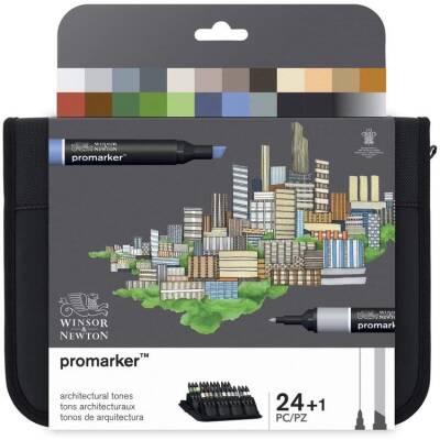 Winsor & Newton Promarker 24+1 Mimarlık Tonları Çantalı Set (24 Renk + Karıştırıcı) - 1