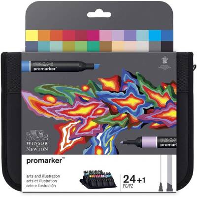 Winsor & Newton Promarker 24+1 Sanat ve İllüstrasyon Çantalı Set (24 Renk + Karıştırıcı) - 1