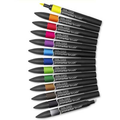 Winsor & Newton Promarker Brush 12+1 Vibrant Tones Güçlü Tonlar Seti (12 Renk + Karıştırıcı) - 1