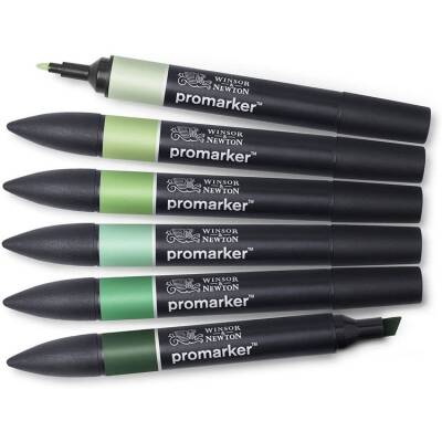 Winsor & Newton Promarker Green Tones Yeşil Tonlar Seti (6 Renk) - 1