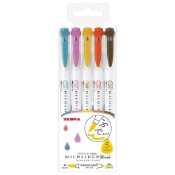 Zebra Mildliner Brush Fırça Uçlu İşaretleme Kalemi 5'li Set Sıcak Renkler - 1