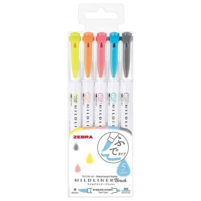 Zebra Mildliner Brush Fırça Uçlu İşaretleme Kalemi 5'li Set Soft Renkler - 1